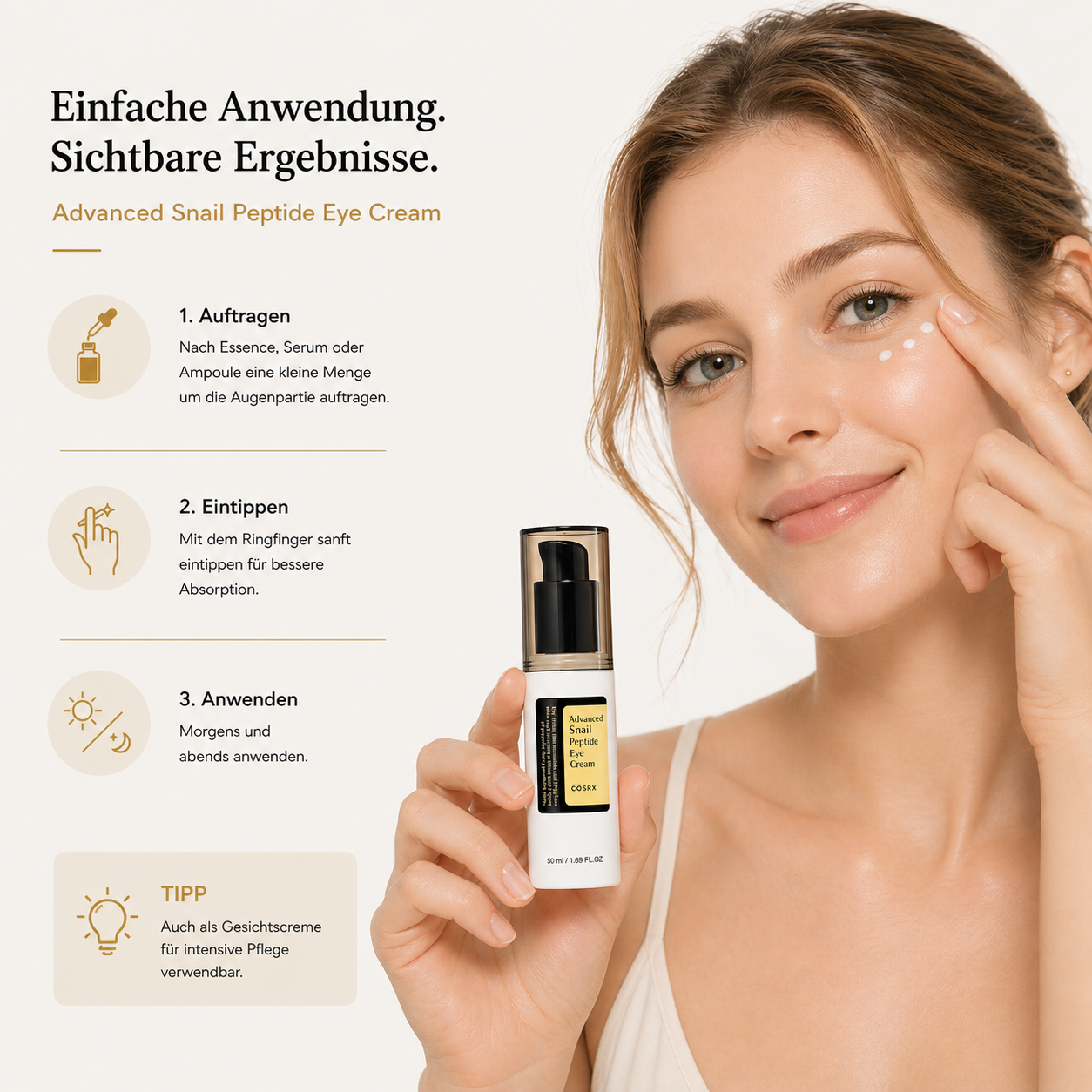 COSRX Advanced Snail Peptide Eye Cream 25ml – K-Beauty Augencreme gegen feine Linien und Augenringe