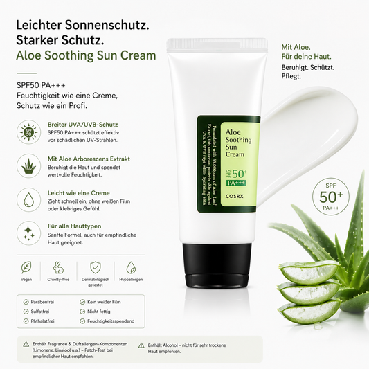 COSRX Aloe Soothing Sun Cream SPF50 PA+++ 50ml – K-Beauty Sonnenschutz für alle Hauttypen