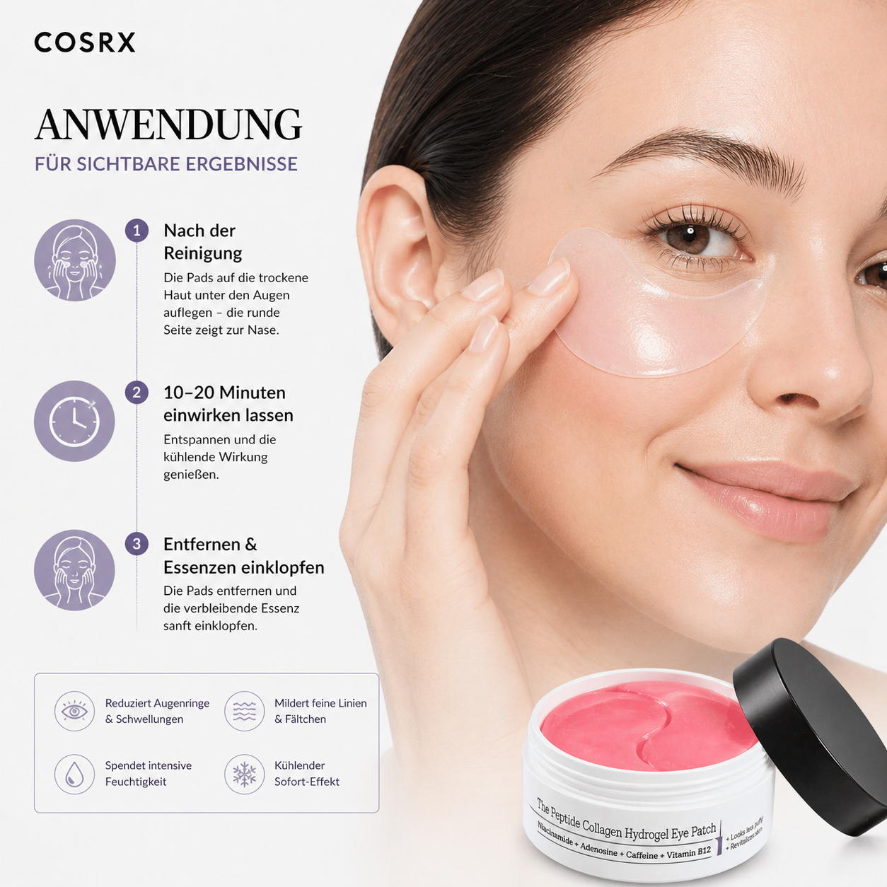 COSRX The Peptide Collagen Hydrogel Eye Patch 60 Stück – K-Beauty Augenpads gegen Schwellungen und Augenringe