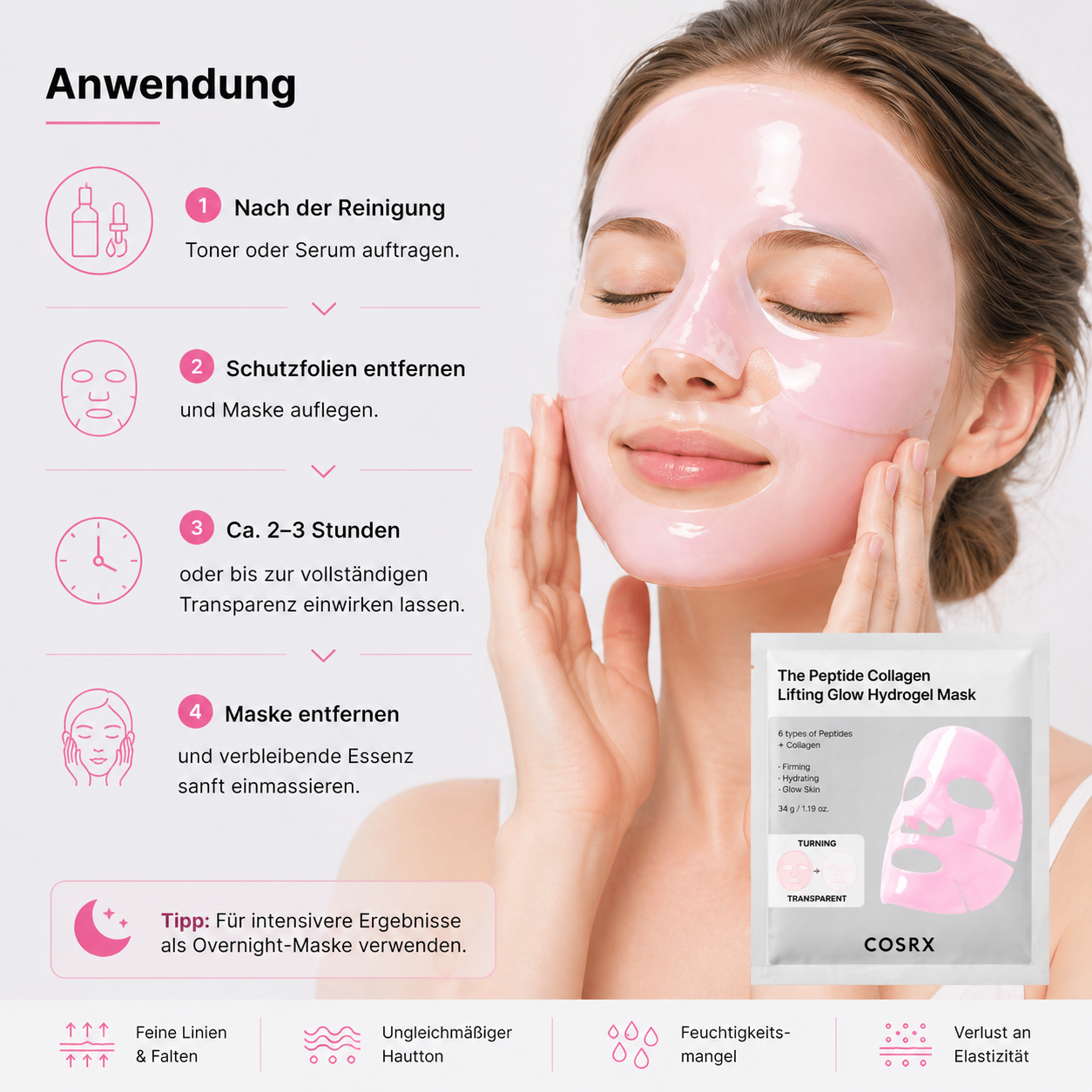 COSRX The Peptide Collagen Lifting Glow Hydrogel Mask 3 Stück – K-Beauty Anti-Aging Maske für alle Hauttypen