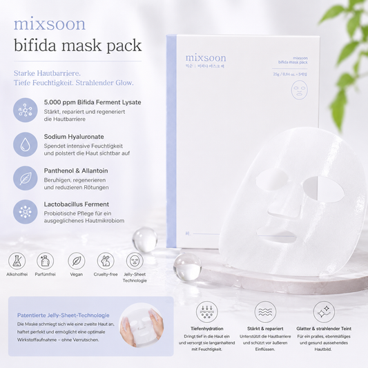 Mixsoon Bifida Tuchmaske auf dem Gesicht aufgetragen – Jelly Sheet Technologie