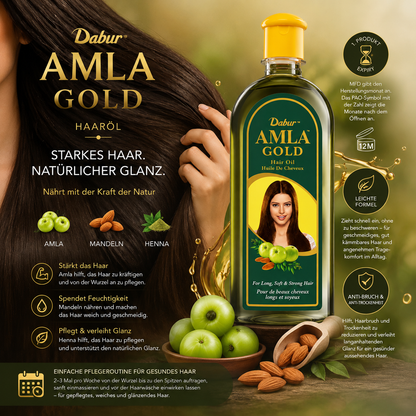 Dabur Amla Gold Hair Oil – Haaröl mit Amla, Mandel & Henna für kräftiges, glänzendes Haar
