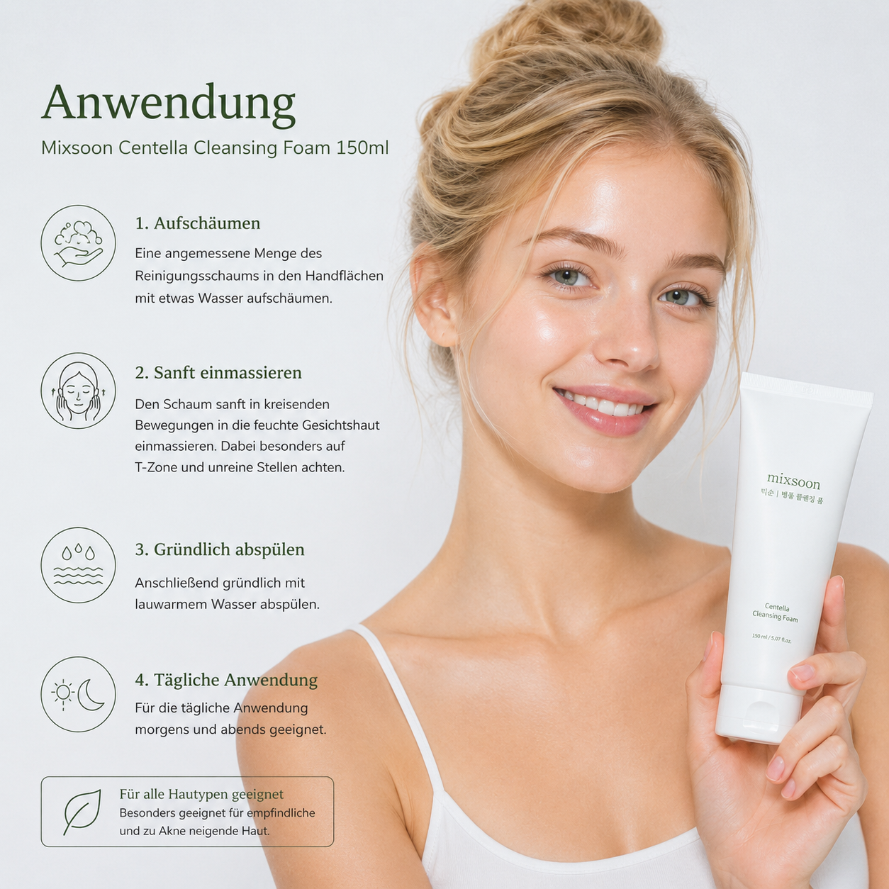 Mixsoon Centella Cleansing Foam
150ml – K-Beauty Schaum-Cleanser für
sensible Haut