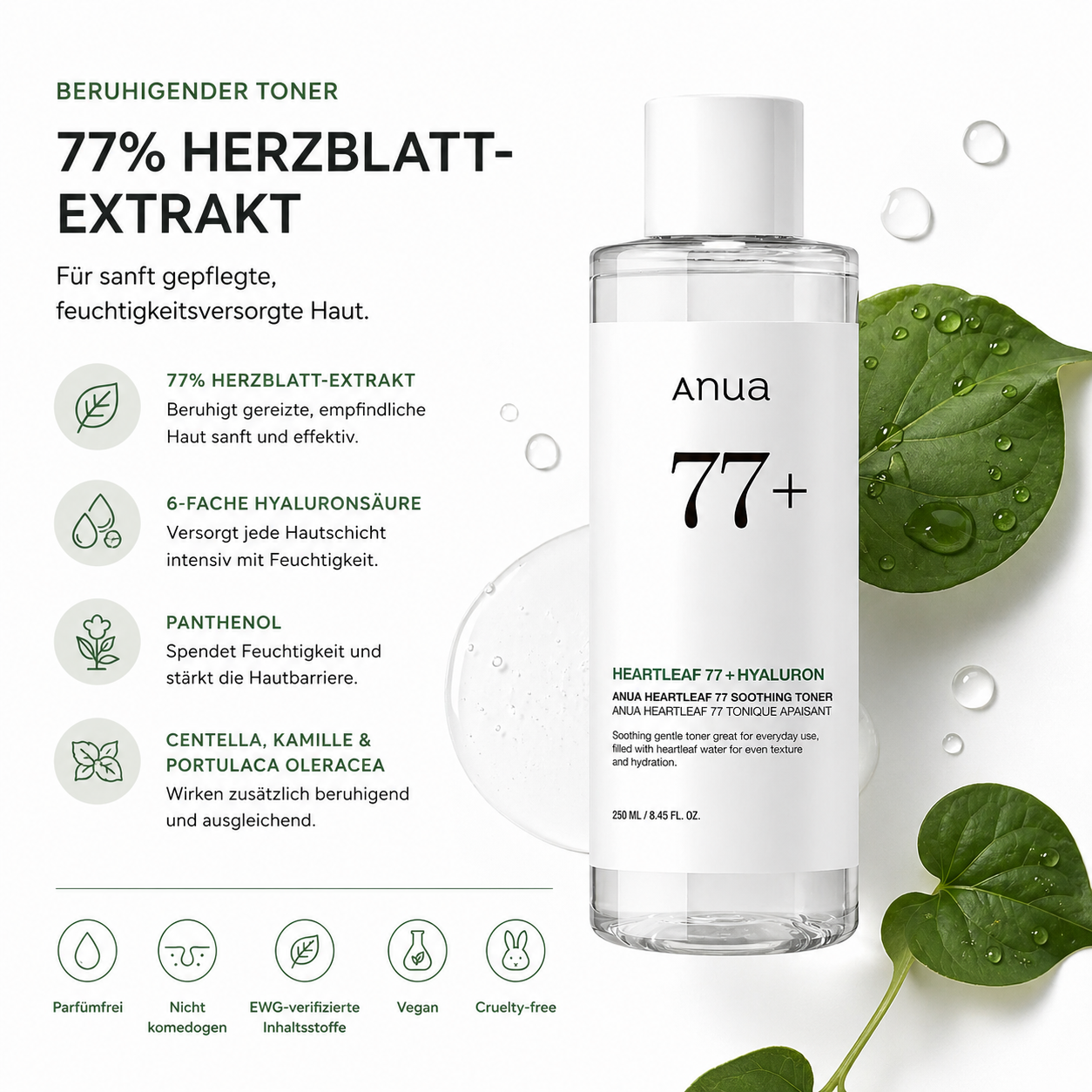 Anua Heartleaf 77 Soothing Toner 250ml – K-Beauty Beruhigungstoner für sensible und alle Hauttypen