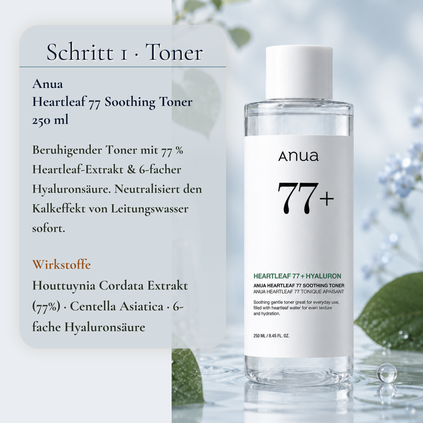 Anua Heartleaf 77 Soothing Toner 250ml – beruhigender Toner gegen Kalkeffekt von hartem Wasser in Deutschland