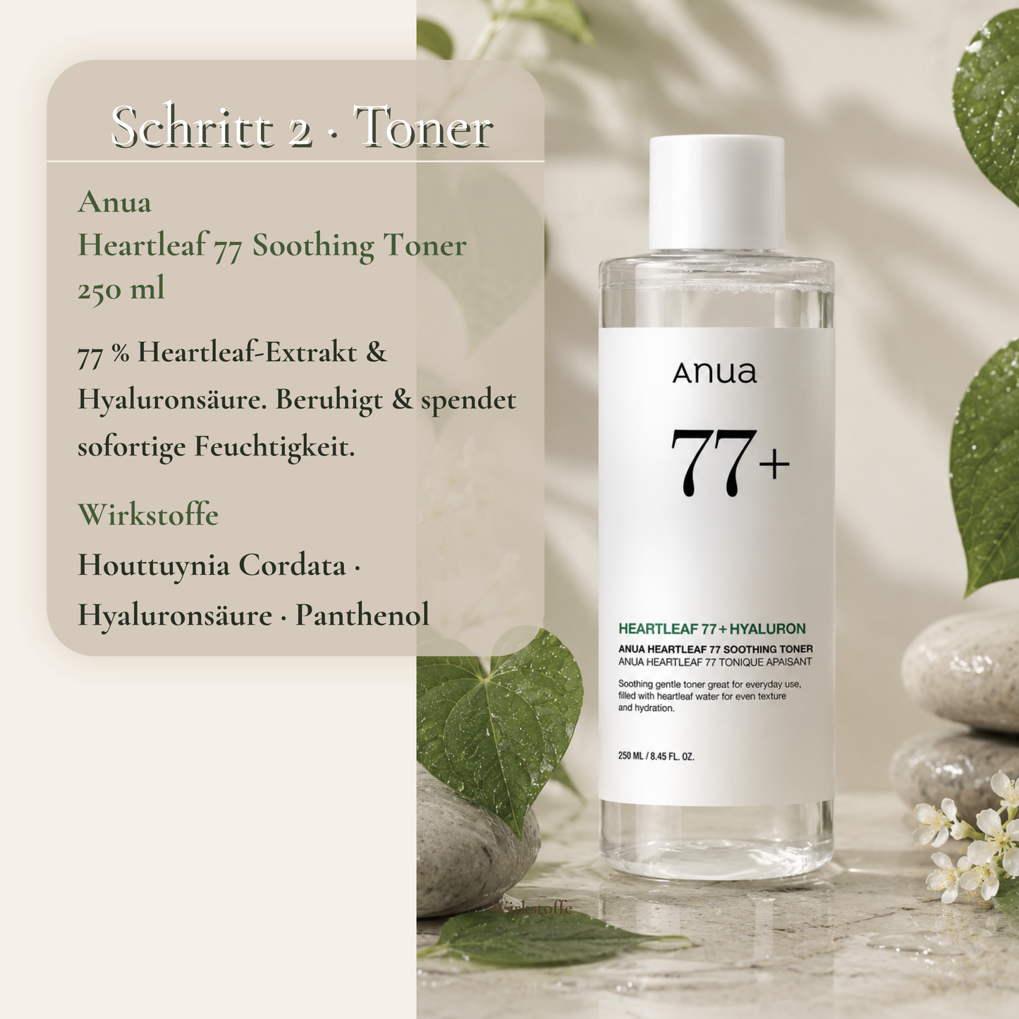 Anua Heartleaf 77 Soothing Toner 250ml – beruhigender Toner mit Hyaluronsäure für intensive Feuchtigkeit
