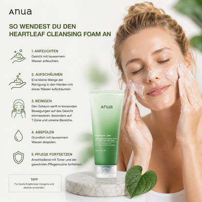 Koreanischer Reinigungsschaum Anua Heartleaf Quercetinol für ölige unreine Haut und Porenpflege