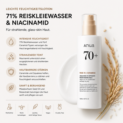 Anua Rice 70 Intensive Moisturizing Milk 150ml – K-Beauty Feuchtigkeitslotion für alle Hauttypen