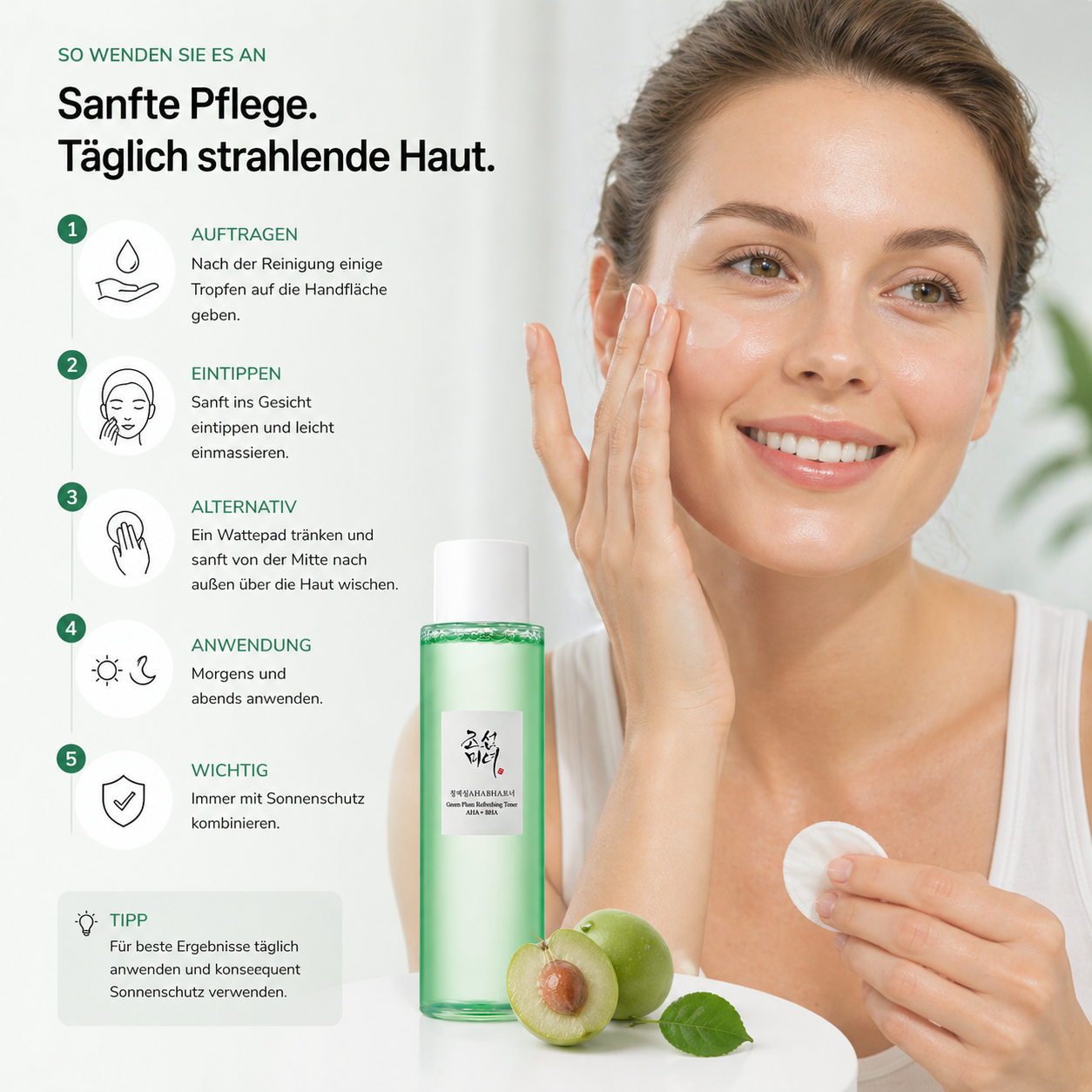 Beauty of Joseon Green Plum Refreshing Toner AHA + BHA 150ml – K-Beauty Exfolierungs-Toner für alle Hauttypen