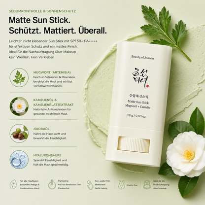Beauty of Joseon Matte Sun Stick Mugwort + Camelia SPF50+ PA++++ 18g – K-Beauty Matte Sonnenschutz-Stick