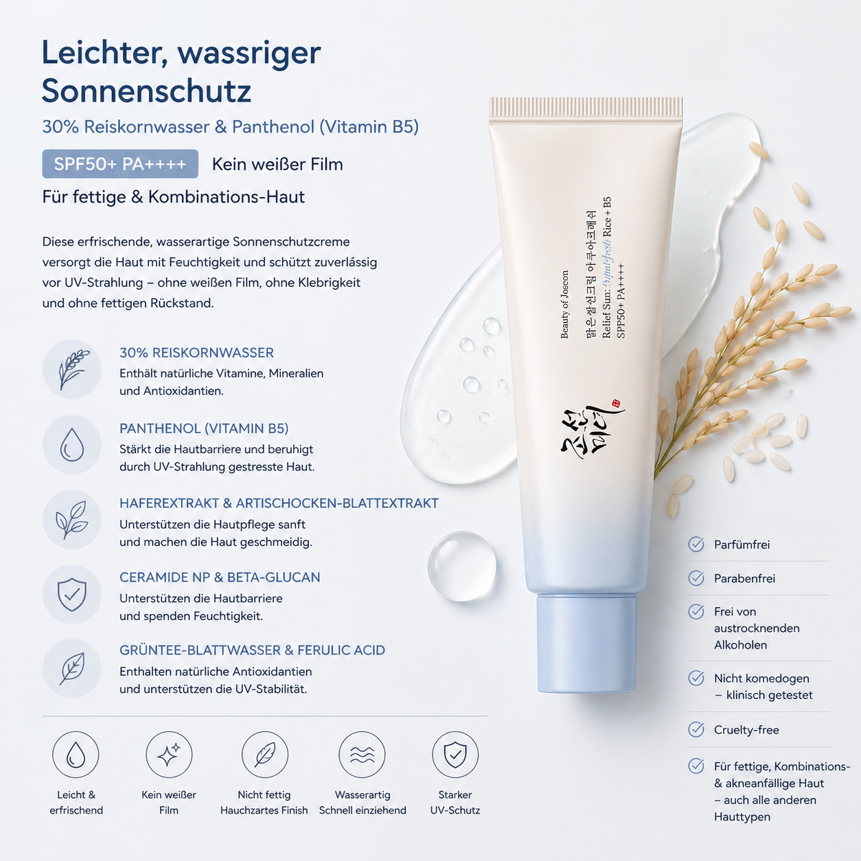 Beauty of Joseon Relief Sun Aqua-Fresh Rice + B5 SPF50+ PA++++ 50ml – K-Beauty Sonnenschutz für fettige Haut