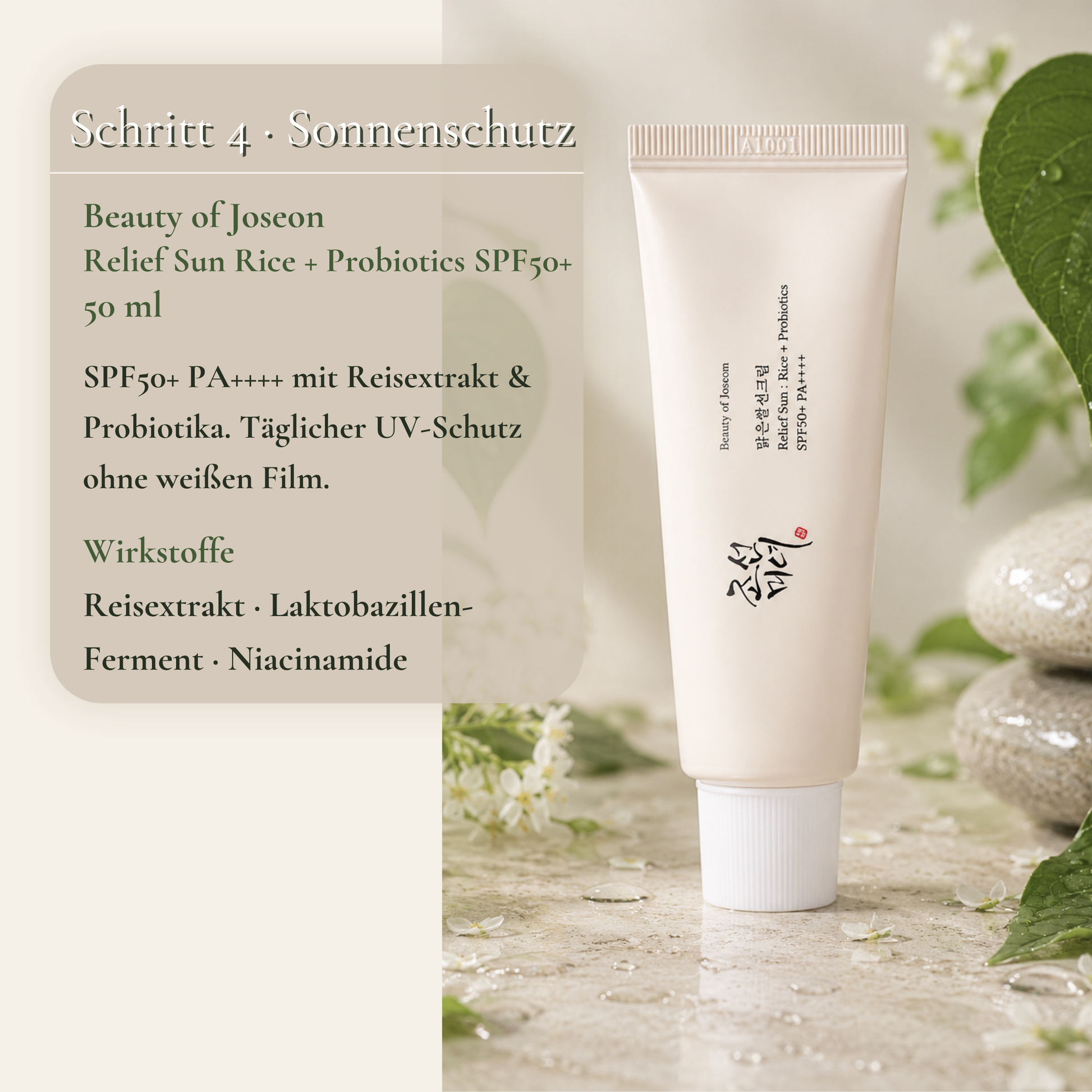 Beauty of Joseon Relief Sun Rice Probiotics SPF50 50ml – leichter koreanischer Sonnenschutz ohne weißen Film