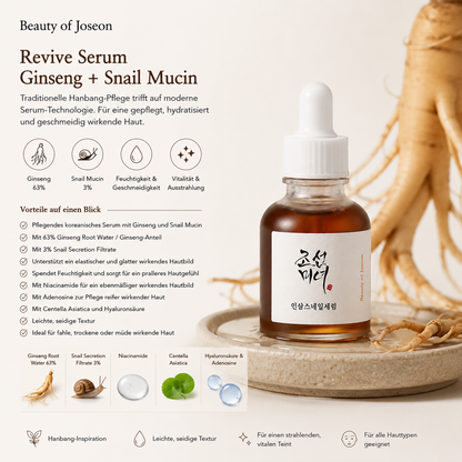 Leichte Textur des Beauty of Joseon Revive Serum mit Ginseng und Snail Mucin