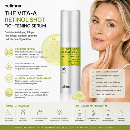 Leichte Textur des Celimax Retinol Shot Tightening Serum mit 0,1 Prozent Retinol und Peptiden