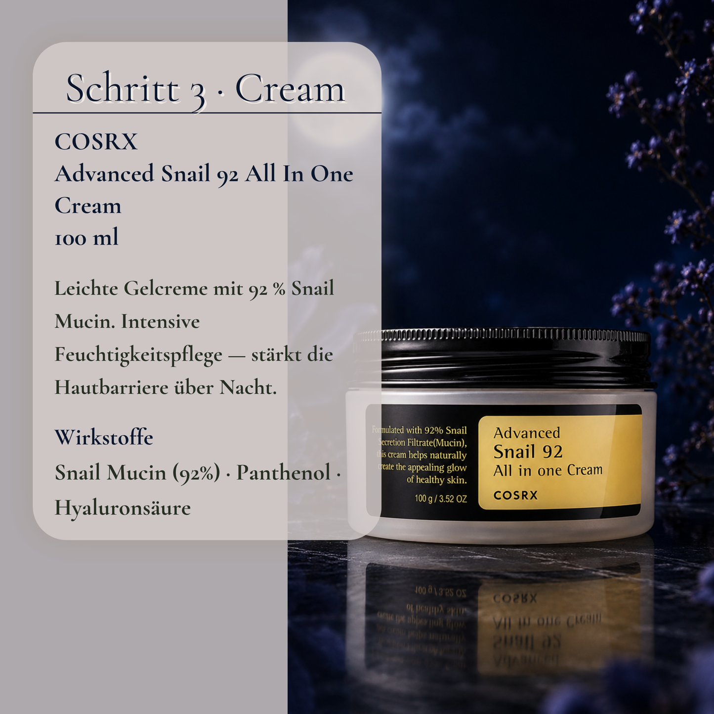 COSRX Advanced Snail 92 All In One Cream 100ml – leichte Gelcreme mit Snail Mucin für intensive Nachtpflege