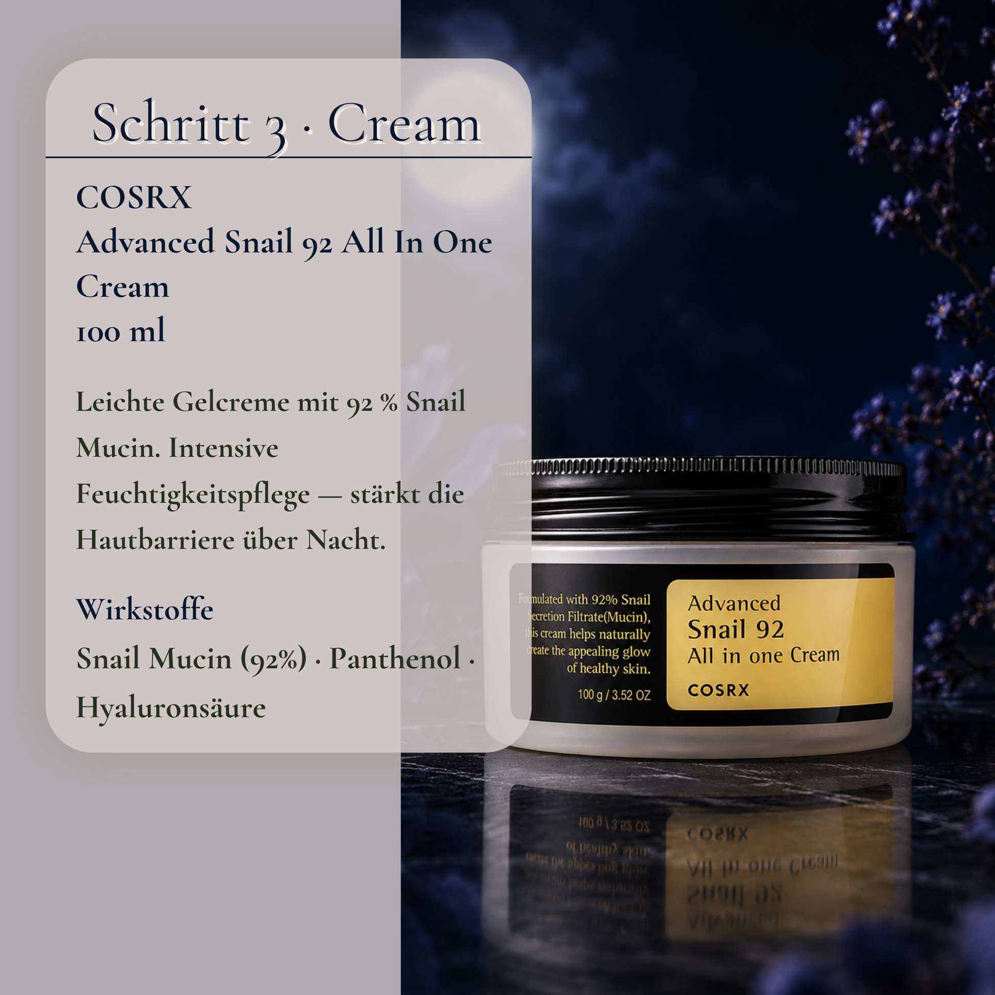 COSRX Advanced Snail 92 All In One Cream 100ml – leichte Gelcreme mit Snail Mucin für intensive Nachtpflege