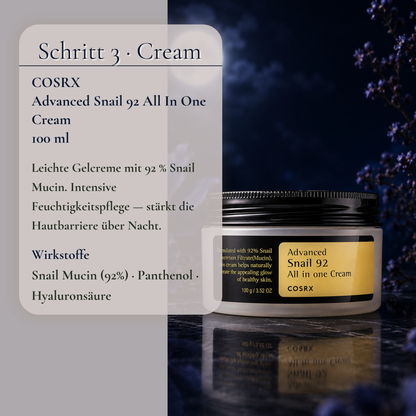 COSRX Advanced Snail 92 All In One Cream 100ml – leichte Gelcreme mit Snail Mucin für intensive Nachtpflege