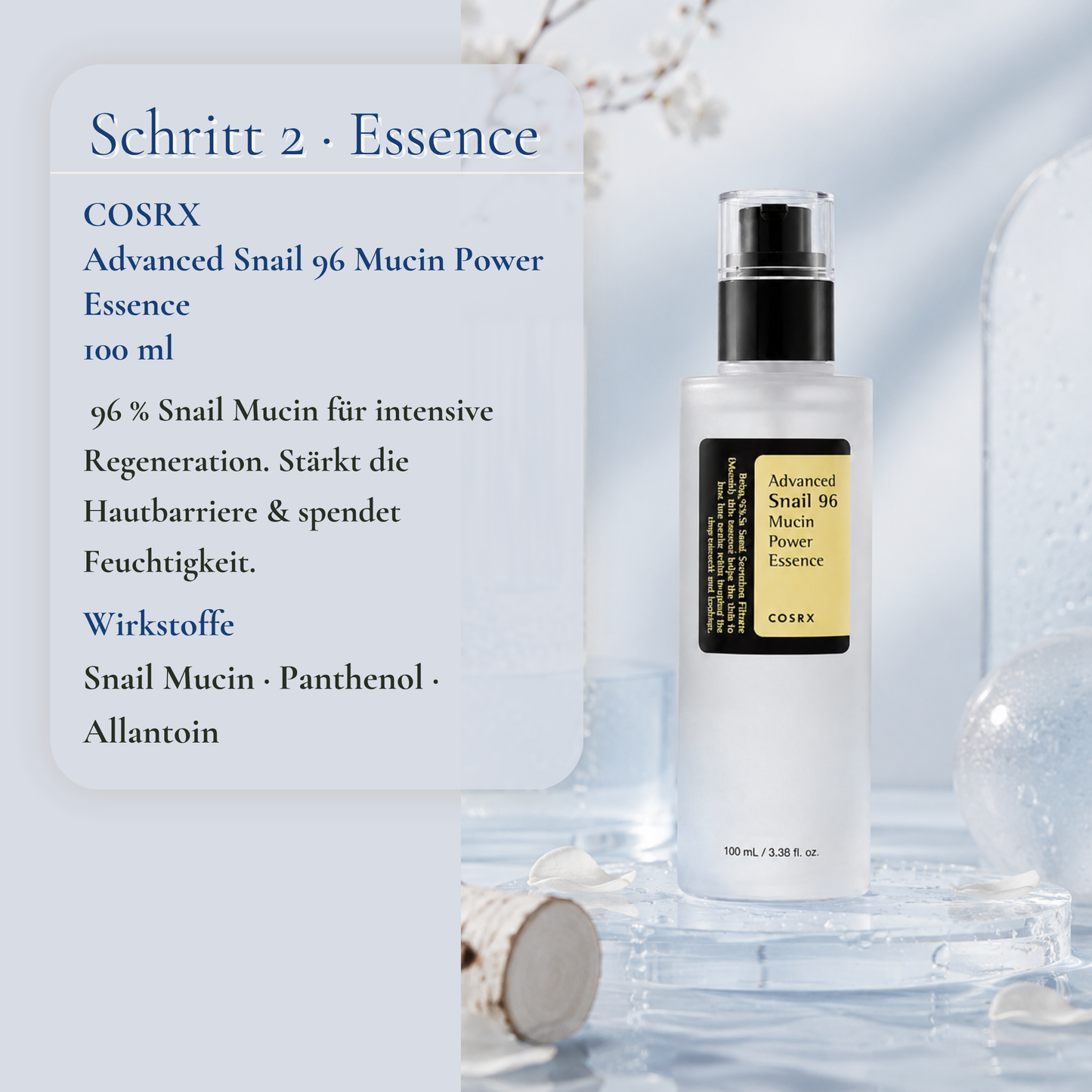 COSRX Advanced Snail 96 Mucin Power Essence 100ml – regenerierende Essence mit Snail Mucin für intensive Feuchtigkeit
