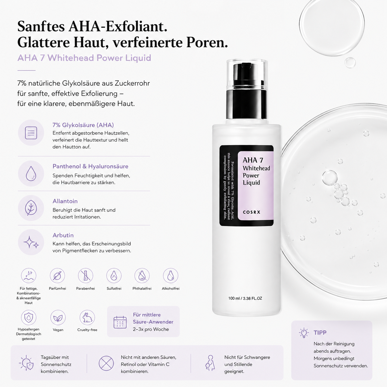 COSRX AHA 7 Whitehead Power Liquid 100ml – K-Beauty AHA-Exfoliant für fettige und Kombinationshaut