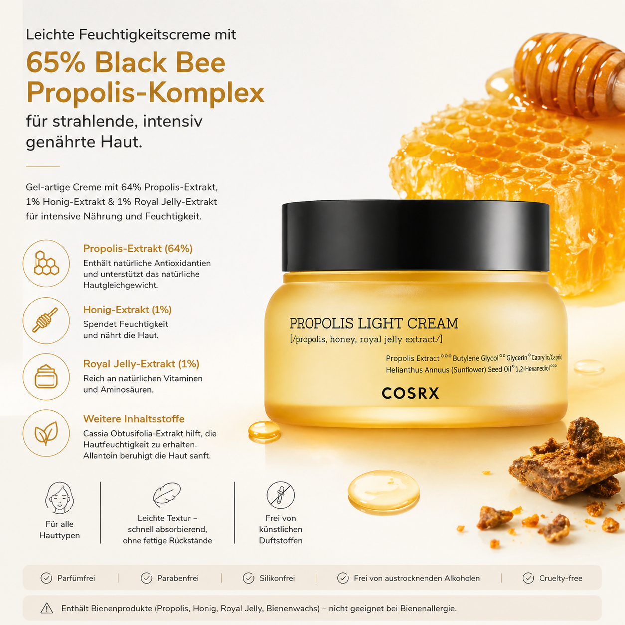 COSRX Full Fit Propolis Light Cream 65ml – K-Beauty Propolis Creme für alle Hauttypen