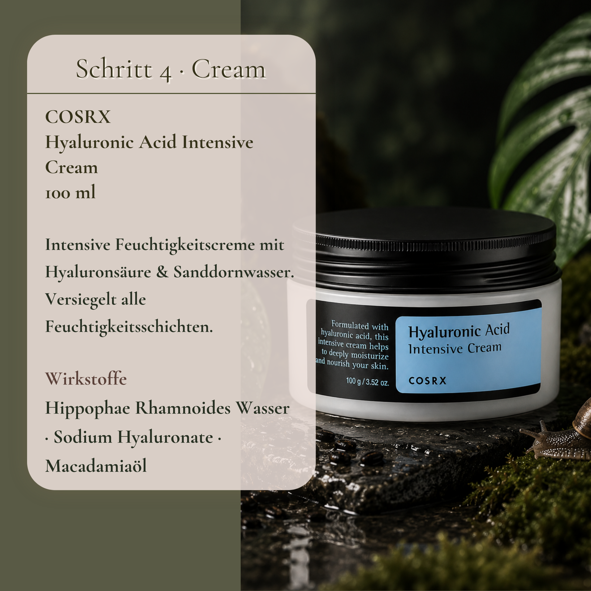 COSRX Hyaluronic Acid Intensive Cream 100ml – intensive Feuchtigkeitscreme mit Hyaluronsäure für sehr trockene Haut