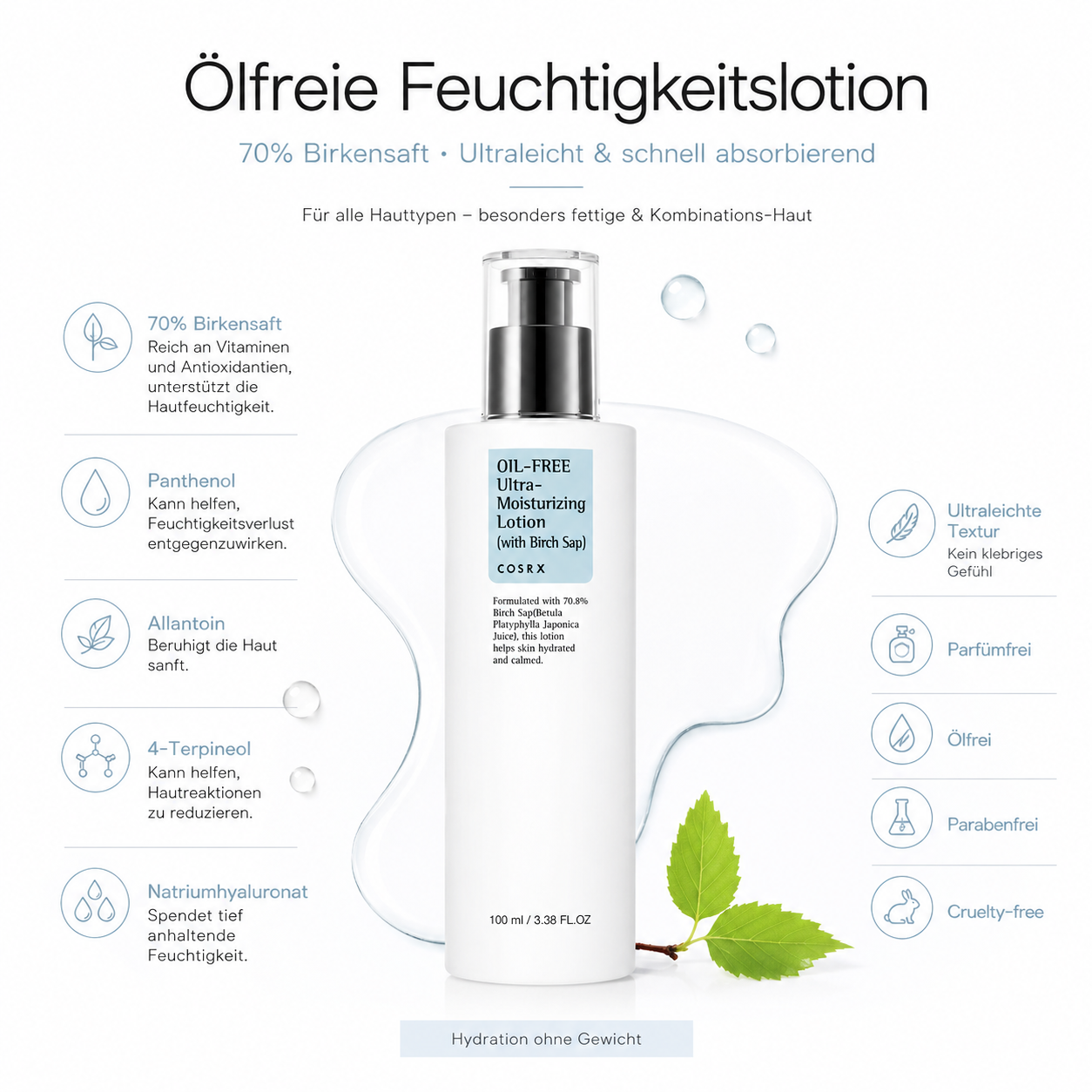COSRX Oil-Free Ultra Moisturizing Lotion Birch Sap 100ml – K-Beauty ölfreie Lotion für alle Hauttypen