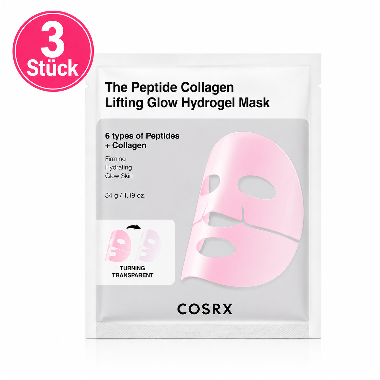 COSRX The Peptide Collagen Lifting Glow Hydrogel Mask 3 Stück – K-Beauty Anti-Aging Maske für alle Hauttypen