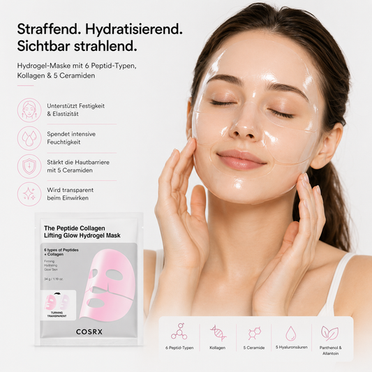COSRX The Peptide Collagen Lifting Glow Hydrogel Mask 3 Stück – K-Beauty Anti-Aging Maske für alle Hauttypen