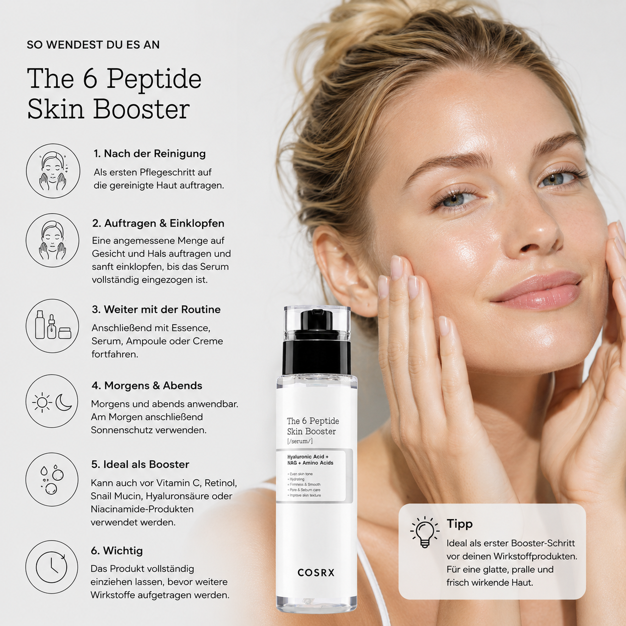Koreanisches Peptid Serum COSRX The 6 Peptide Skin Booster für Feuchtigkeit Glow und glatter wirkende Haut