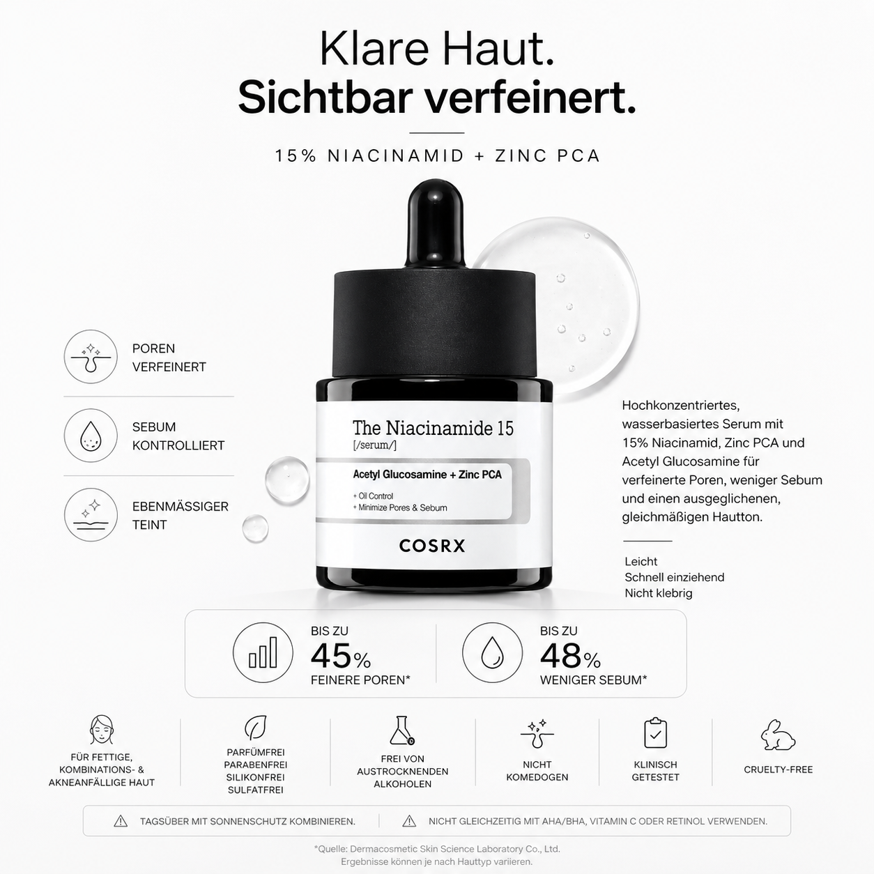 COSRX The Niacinamide 15 Serum 20ml – K-Beauty Serum für Porenverfeinerung und Sebumkontrolle