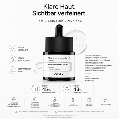 COSRX The Niacinamide 15 Serum 20ml – K-Beauty Serum für Porenverfeinerung und Sebumkontrolle