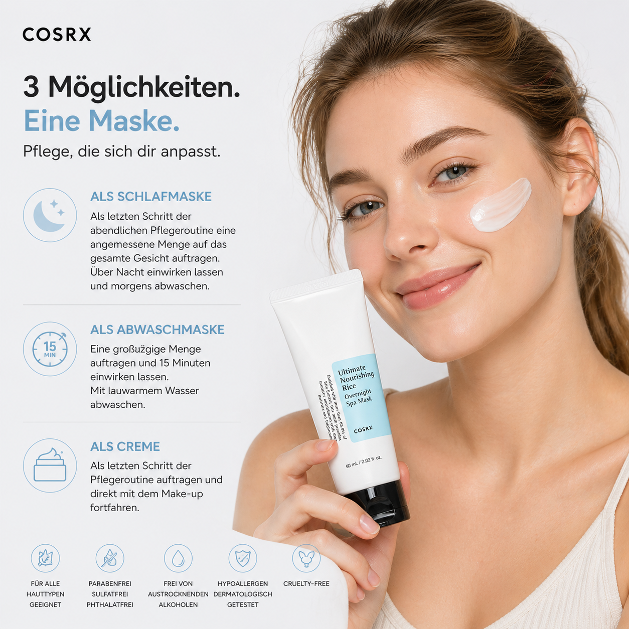 COSRX Ultimate Nourishing Rice Overnight Spa Mask 60ml – K-Beauty 3-in-1 Nacht-Maske für alle Hauttypen