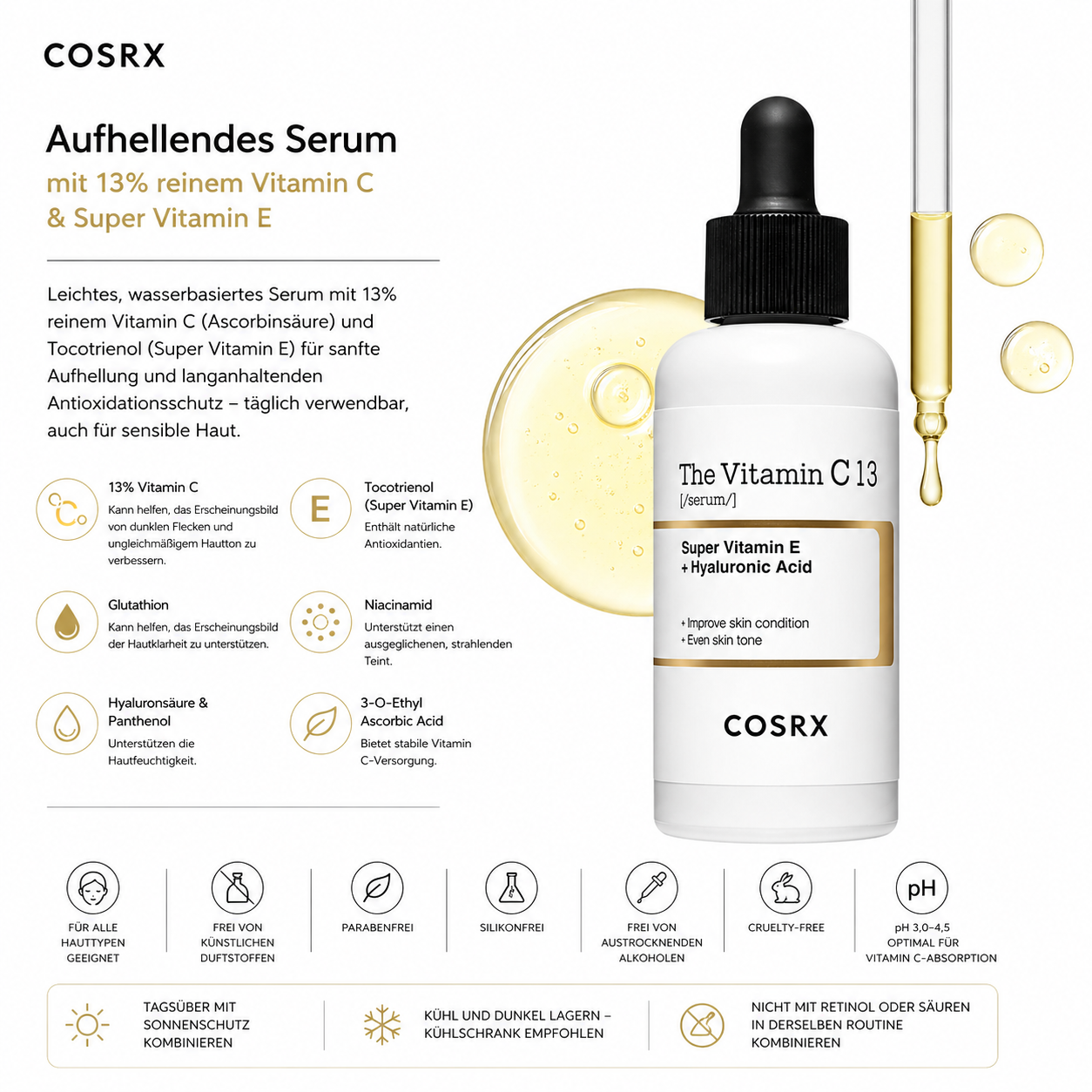 COSRX The Vitamin C 13 Serum 20ml – K-Beauty Aufhellungsserum für alle Hauttypen