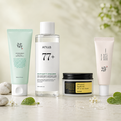 K-Beauty Starter Set Daily Glow Ritual mit Beauty of Joseon Cleanser, Anua Heartleaf Toner, COSRX Snail Cream und Relief Sun SPF50