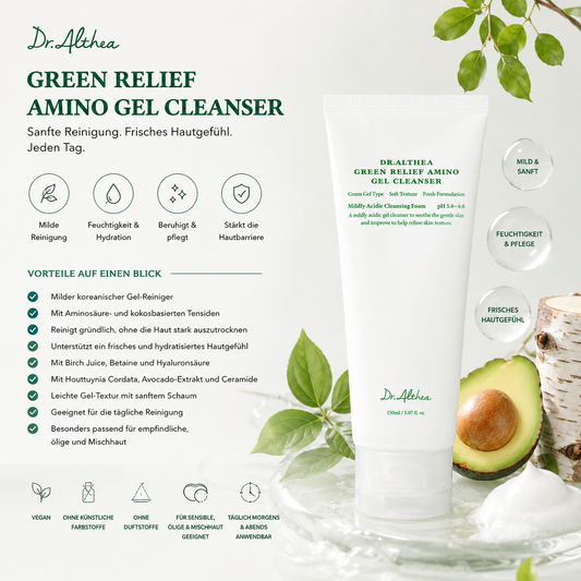 Leichte Gel Textur des Dr. Althea Green Relief Amino Gel Cleanser für sanfte Reinigung