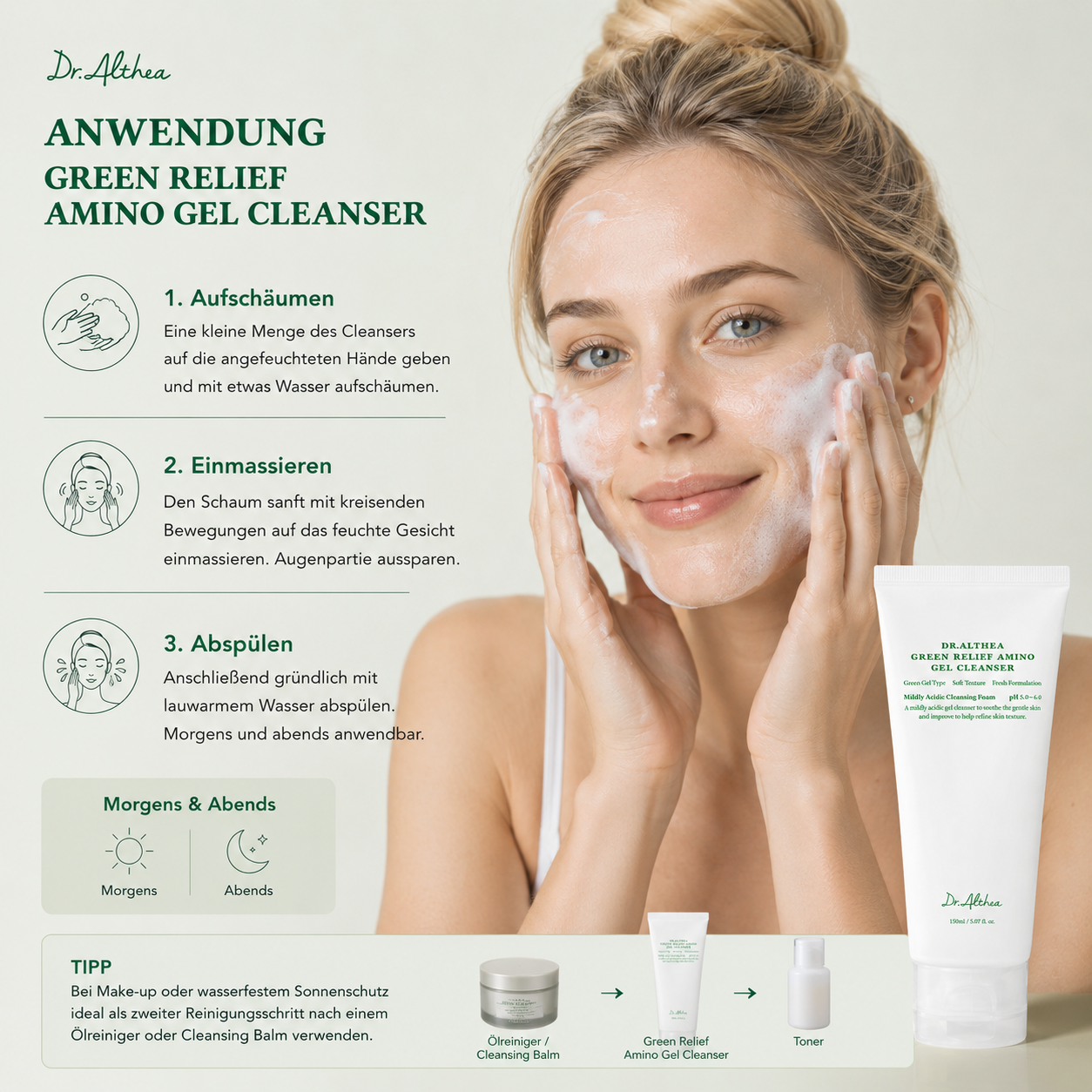 Koreanischer Gel Cleanser Dr. Althea Green Relief Amino für empfindliche und ölige Haut
