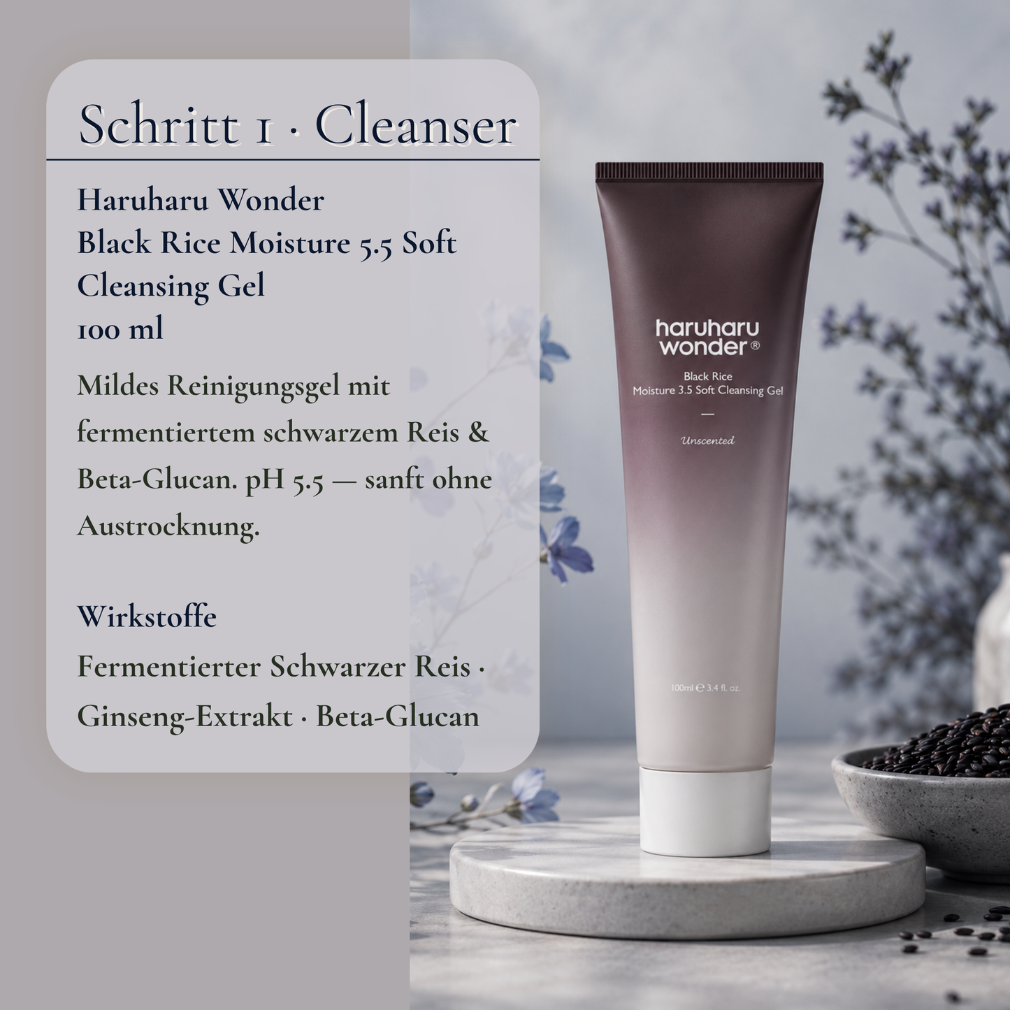 Haruharu Wonder Black Rice Moisture 5.5 Soft Cleansing Gel 100ml – mildes Reinigungsgel für Bildschirm Haut