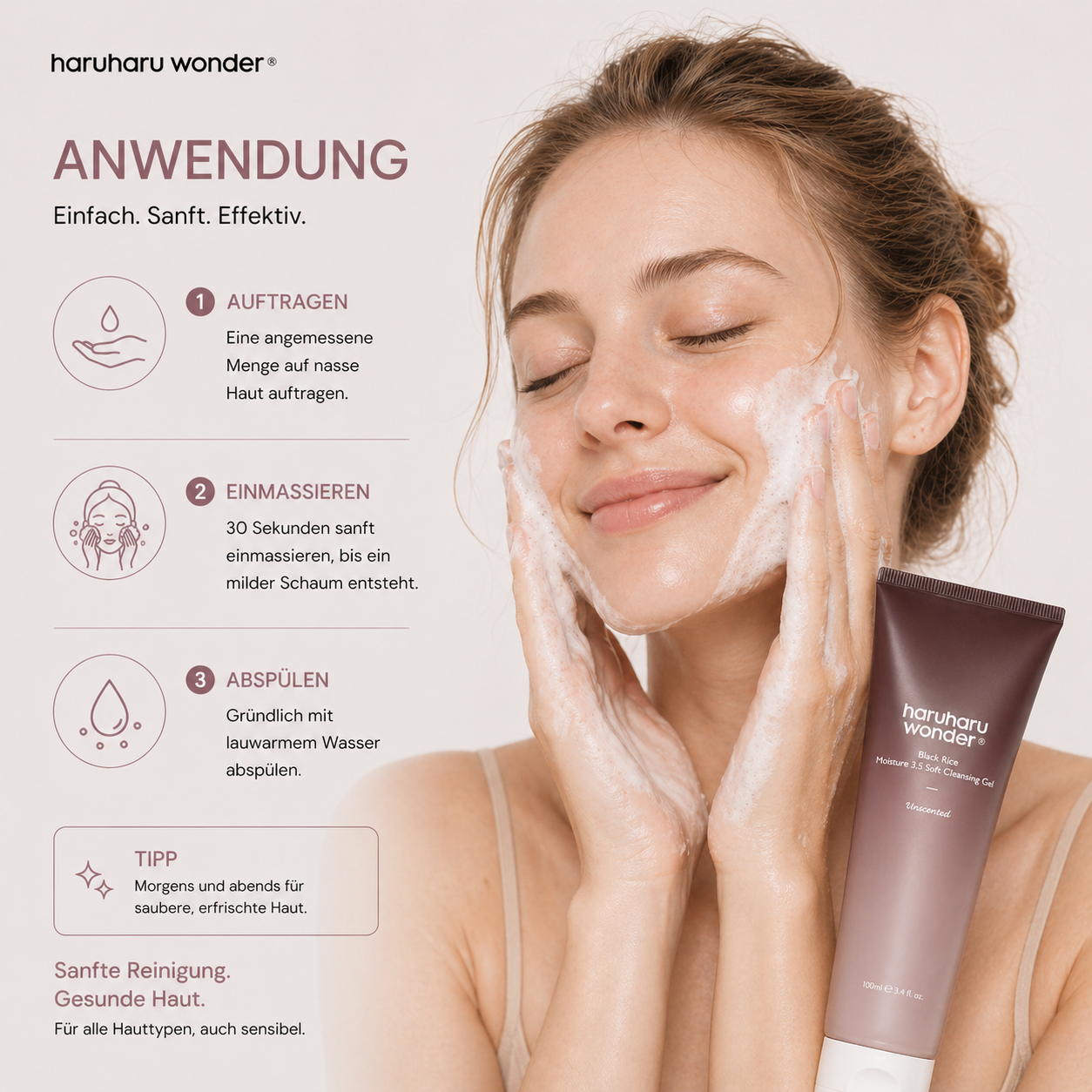 Haruharu Wonder Black Rice Moisture 5.5 Soft Cleansing Gel 100ml – K-Beauty Gel-Cleanser für sensible Haut