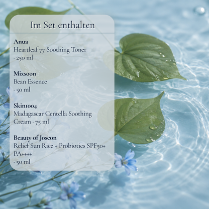 Produkte im Hydra Comfort Ritual Set – vier aufeinander abgestimmte K-Beauty Pflegeprodukte gegen hartes Wasser