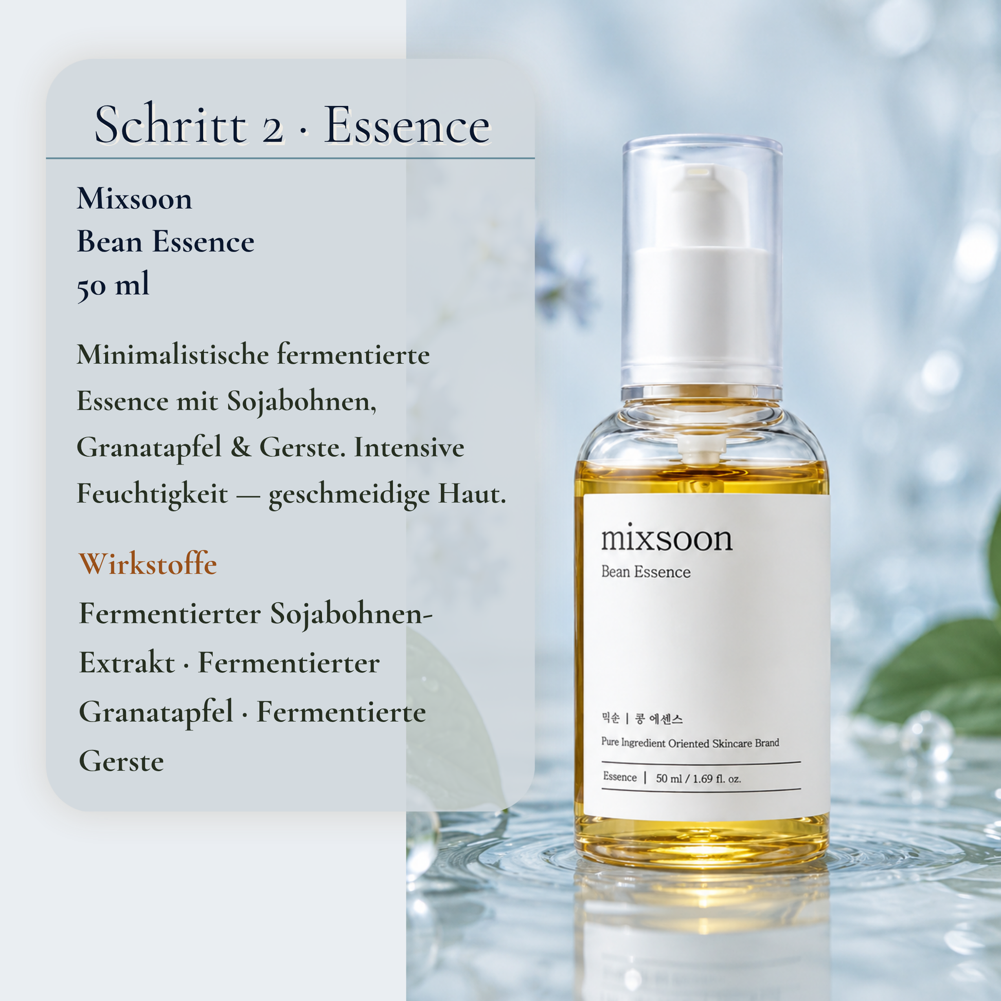 Mixsoon Bean Essence 50ml – minimalistische fermentierte Essence mit Sojabohnen für intensive Feuchtigkeit