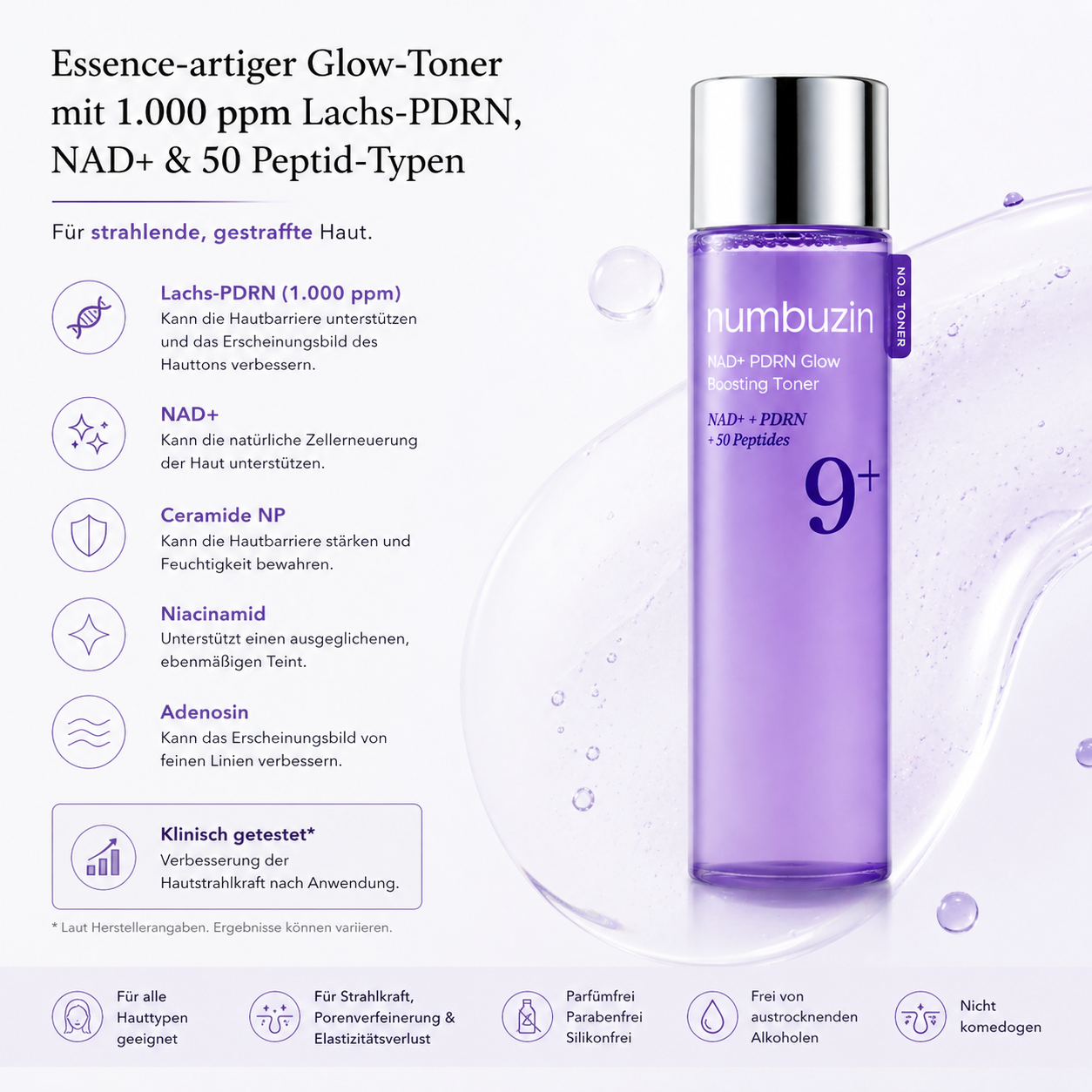 Numbuzin No.9 NAD+ PDRN Glow Boosting Toner 200ml – K-Beauty Glow-Toner für alle Hauttypen