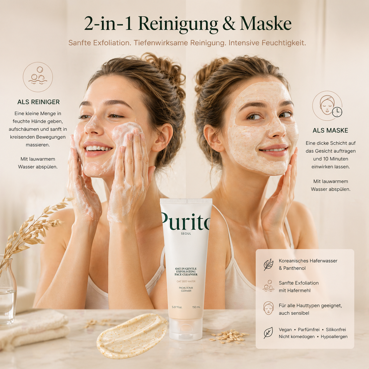 Purito Oat-In Gentle Exfoliating Face Cleanser 150ml – K-Beauty Peeling-Reiniger für sensible Haut