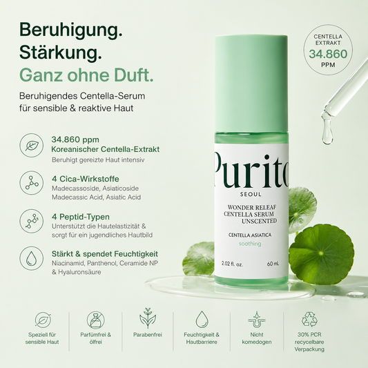 Purito Wonder Releaf Centella Serum Unscented 60ml – K-Beauty Beruhigungsserum für sensible Haut