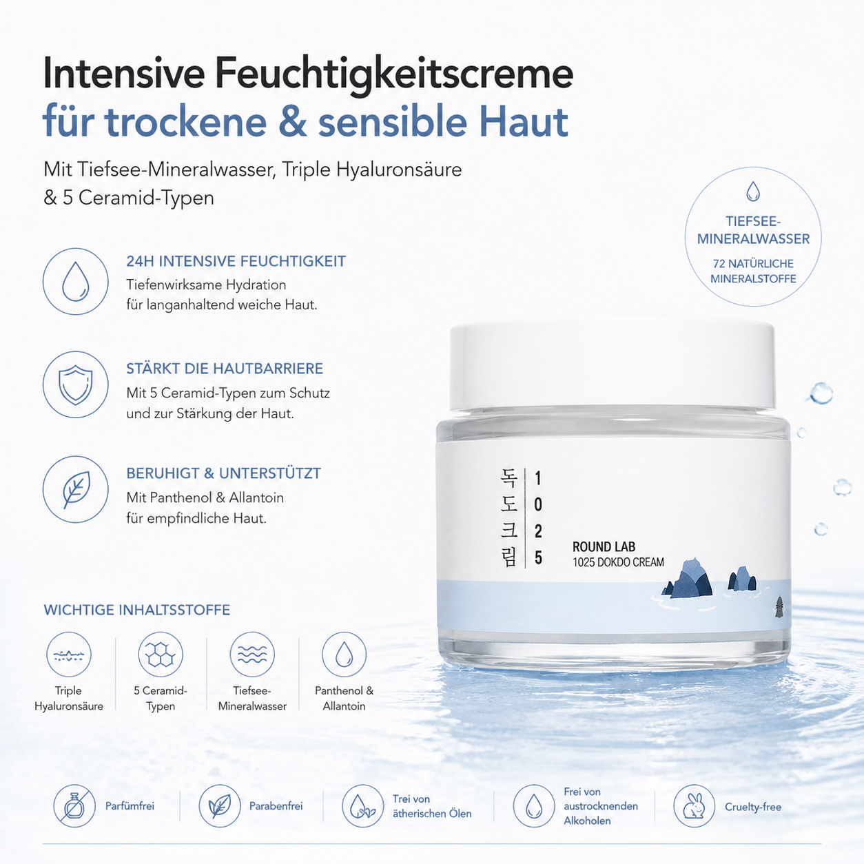 Round Lab 1025 Dokdo Cream 80ml – K-Beauty Feuchtigkeitscreme für trockene und sensible Haut