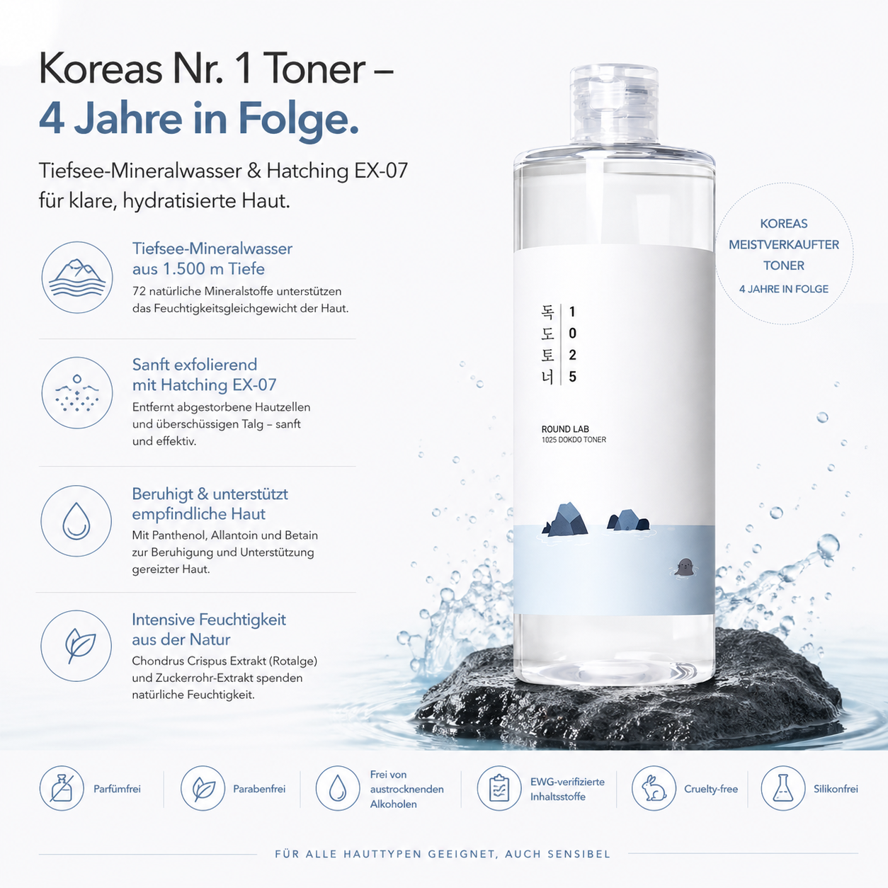 Round Lab 1025 Dokdo Toner 500ml – Koreas Nr. 1 K-Beauty Toner für alle Hauttypen