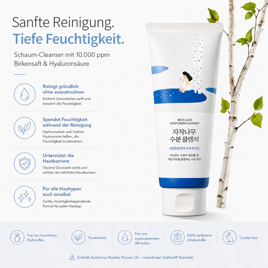 Round Lab Birch Juice Moisturizing Cleanser 150ml – K-Beauty Schaum-Cleanser für alle Hauttypen