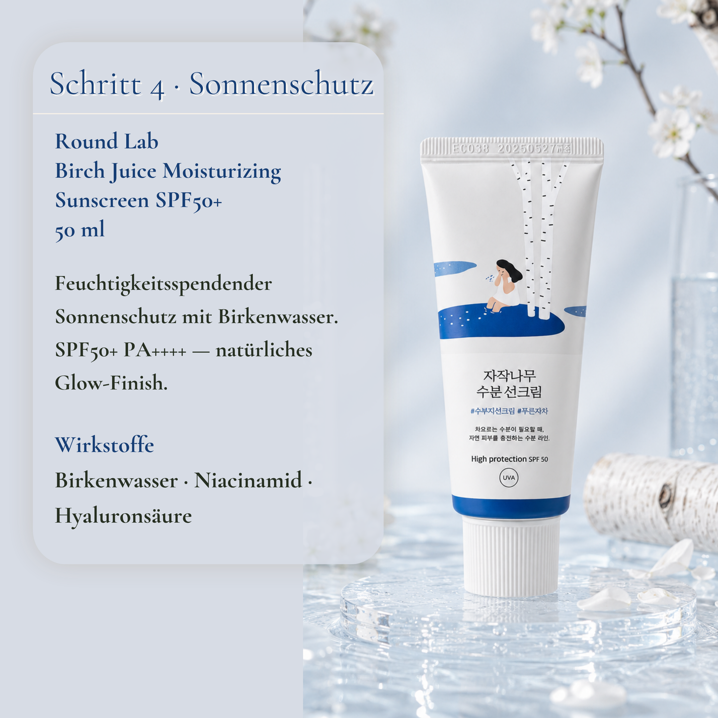 Round Lab Birch Juice Moisturizing Sunscreen SPF50 50ml – feuchtigkeitsspendender koreanischer Sonnenschutz