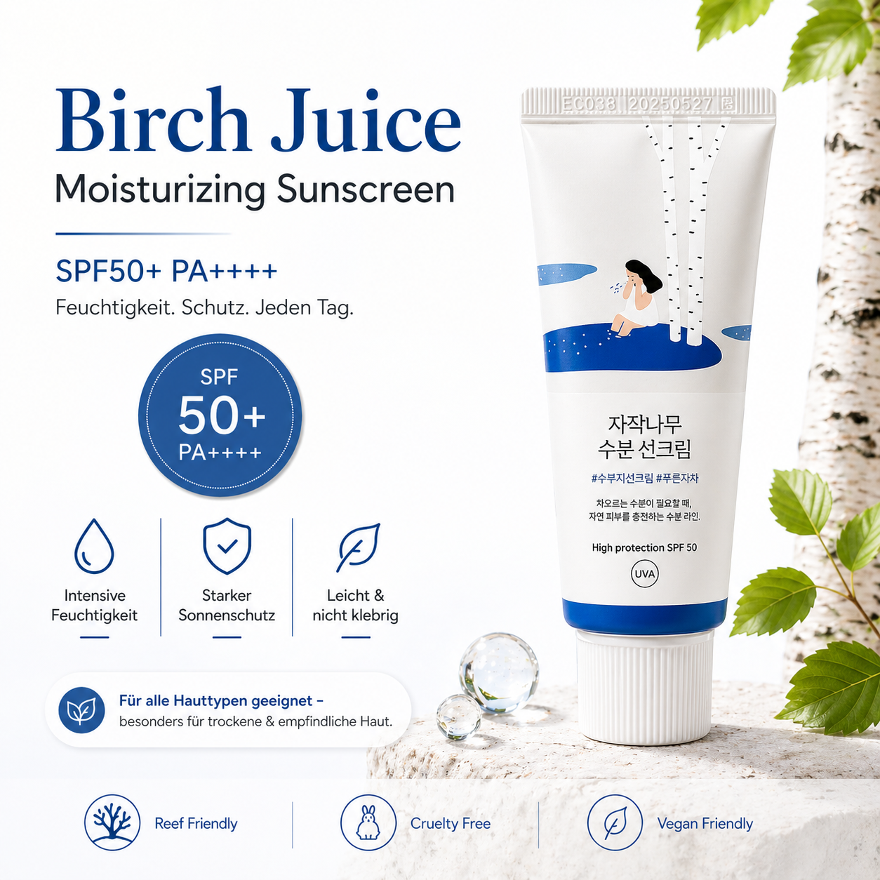 Round Lab Birch Juice Moisturizing Sunscreen SPF50+ PA++++ 50ml – K-Beauty Sonnenschutz für alle Hauttypen