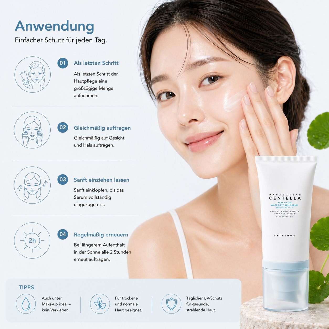 Skin1004 Madagascar Centella Hyalu-Cica Water-Fit Sun Serum SPF50+ PA++++ 50ml – K-Beauty Sonnenschutz