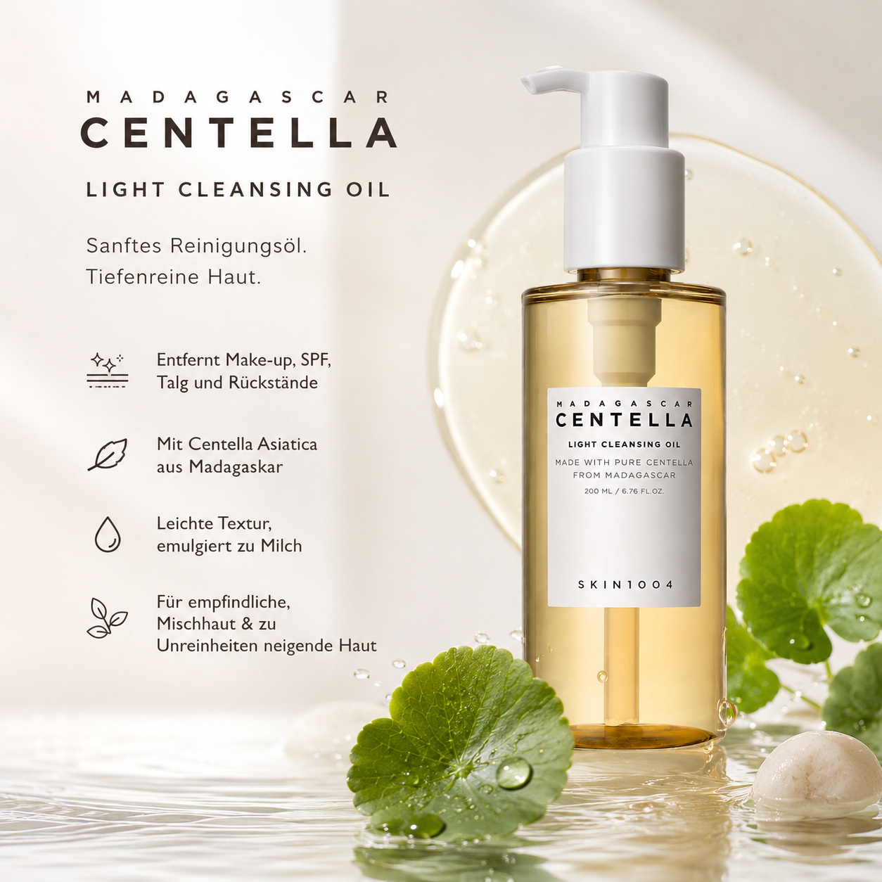 Leichte Öl Textur des SKIN1004 Madagascar Centella Light Cleansing Oil mit Centella Asiatica